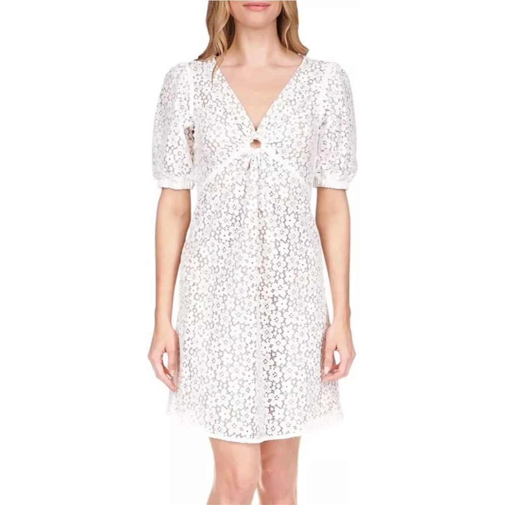 Michael Kors White‎ Lace Dress Puff Sleeve Keyhole Mini Dress Size 8 NWT $144